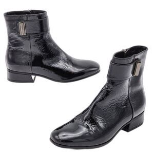 Aquatalia Lupita Sleek Patent Leather Buckle Ankle Boot Booties Black Size 6